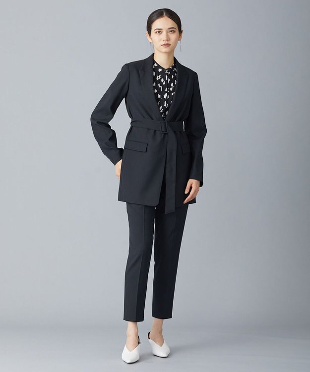 ICB 【洗える】 ウールマットウース ベルト付きジャケット ブラック系