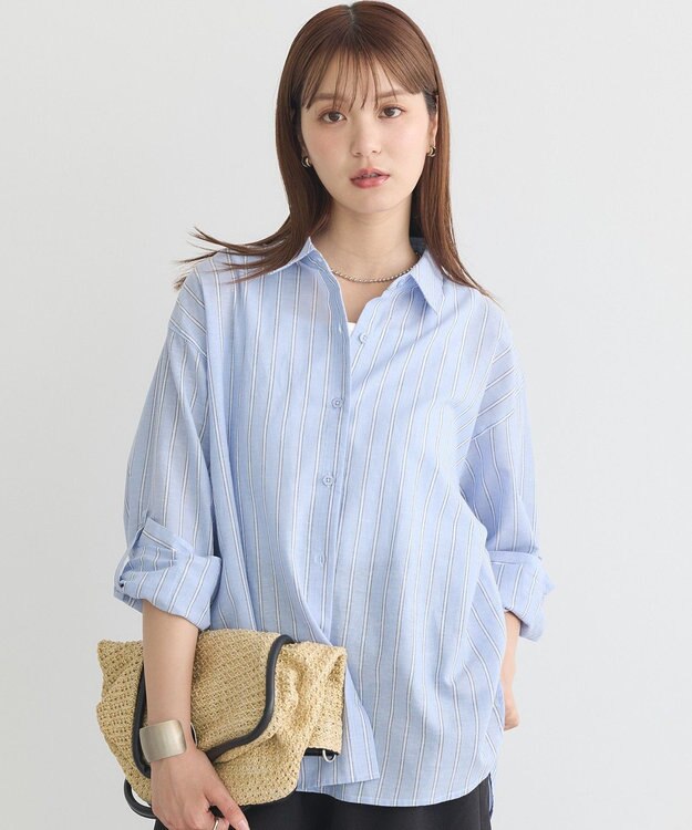 earth music&ecology 【接触冷感】綿麻混ベーシックシャツ Stripe