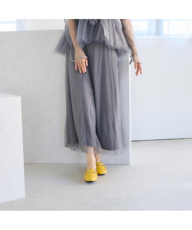 MODE ET JACOMO <noyau>スクエアトゥビット付きヒールローファー イエロー