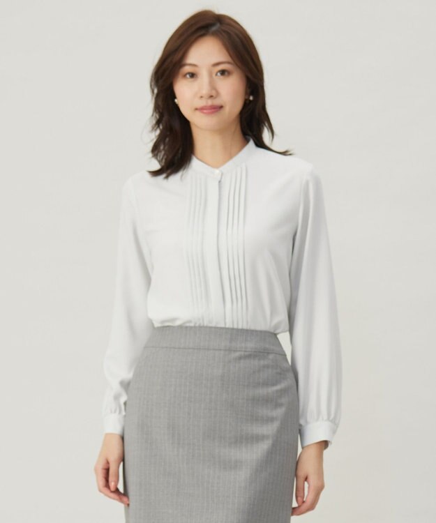 J.PRESS LADIES 【洗える】ヌーディスバックサテン タックプリーツ ブラウス グレージュ系