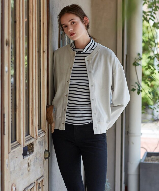 23区 S オーガニックコットンリブ タートルネック カットソー ブラックボーダー