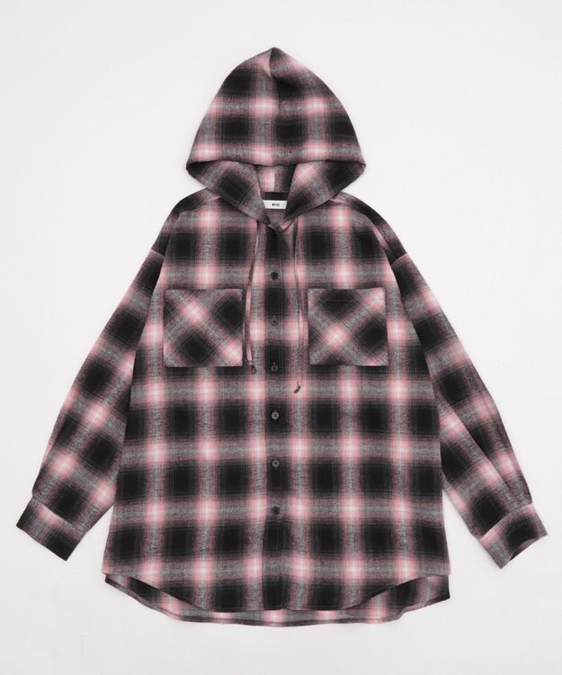 WEGO 【25年秋冬新作】チェックフードBIGネルシャツ ピンク