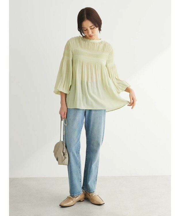 Green Parks マジョリカプリーツブラウス Light Green