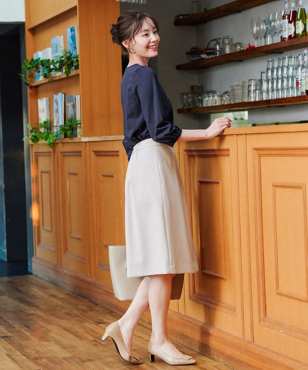 Tiaclasse 【洗える】ピンタックレースカットソーTブラウス ネイビー