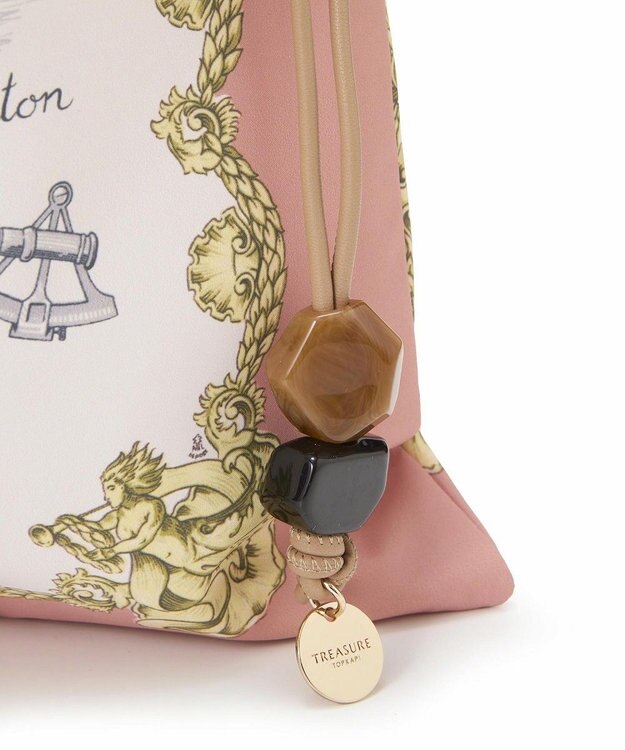 TOPKAPI 【TREASURE TOPKAPI】マイルドサテン スカーフ柄 巾着 トート バッグ サーモンピンク