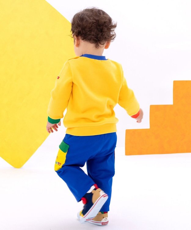 MIKI HOUSE HOT BISCUITS 【80-120cm】 カラフルブロック 裏毛パイル素材 トレーナー 黄