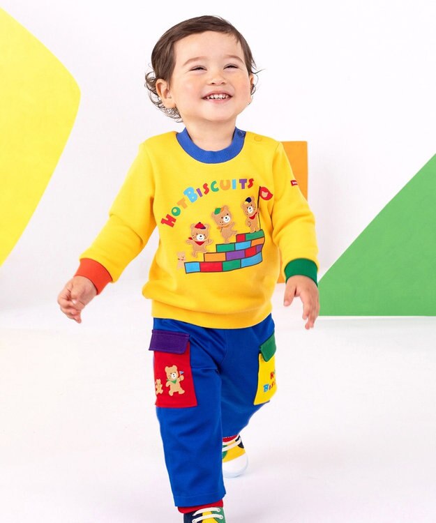 MIKI HOUSE HOT BISCUITS 【80-120cm】 カラフルブロック 裏毛パイル素材 トレーナー 黄