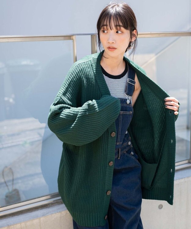 WEGO ルーズフィットカーディガン ダークグリーン