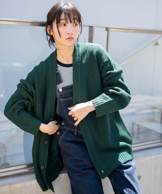 WEGO ルーズフィットカーディガン ダークグリーン