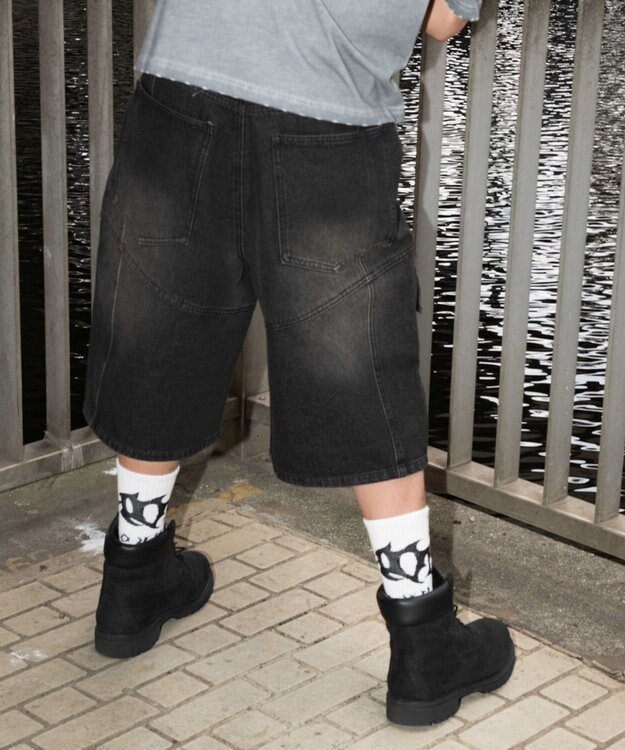 WEGO スウィッチングデニムカーゴショーツ デニムブラックソノタ