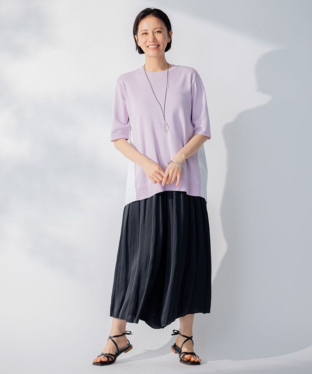 自由区 【ウエストゴム・長さ調整可・洗える・XSサイズあり】ビンテージサテン ガウチョパンツ ネイビー系