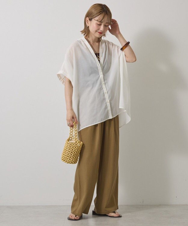 AMERICAN HOLIC イージーケア 接触冷感フレンチスリーブギャザーシャツ Ivory