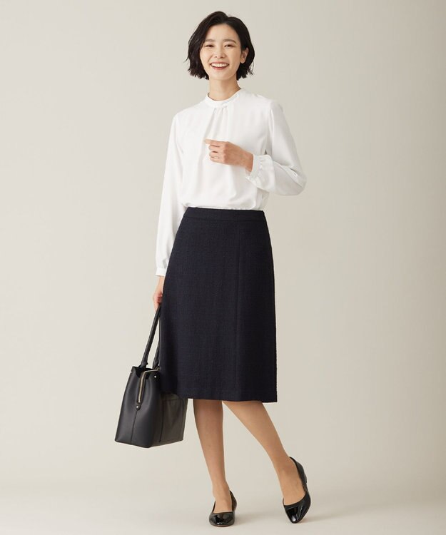 J.PRESS LADIES L 【洗える】ヌーディスバックサテン スタンドカラー ブラウス ホワイト系