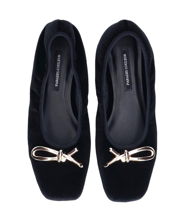 Bridget Birkin 【PARADIS COULEUR】スクエアトウメタルリボンバレエシューズ ブラック雑材