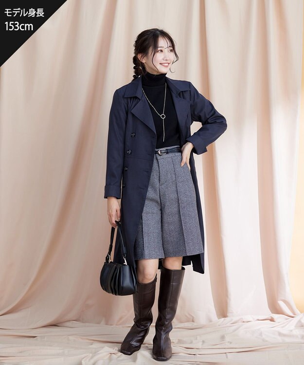 Tiaclasse L 【洗える】リボンベルト付きトレンチコート ネイビー