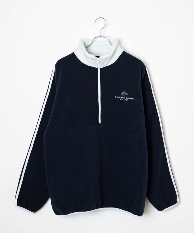 WEGO フリース ワンポイントハーフZIPプルオーバー ネイビー