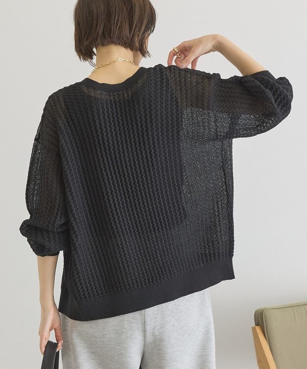 AMERICAN HOLIC 【前後2WAY】透かし編みニットカーディガン Black