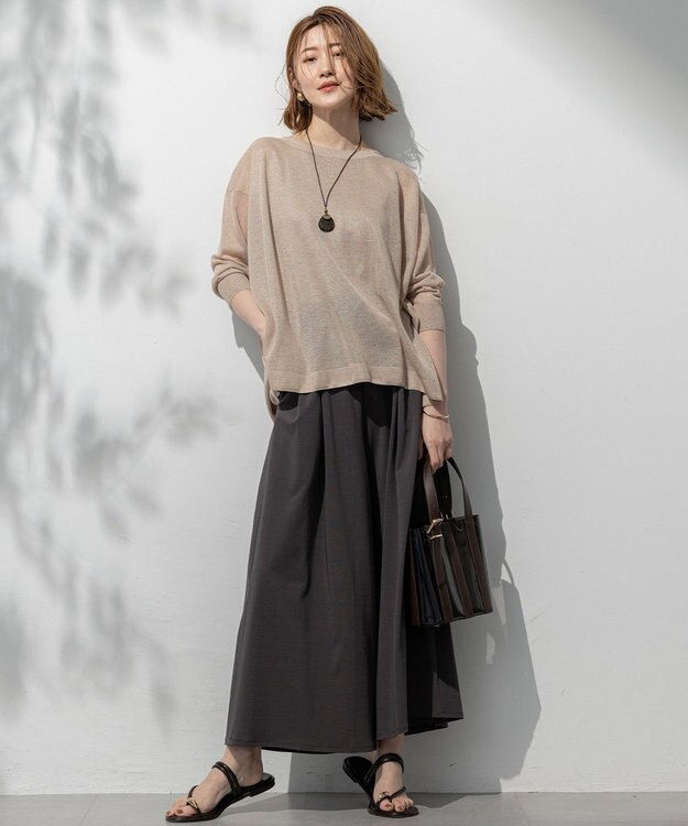 23区 【接触冷感/洗える】ツイストコットンプレーティング ワイド パンツ グレー系