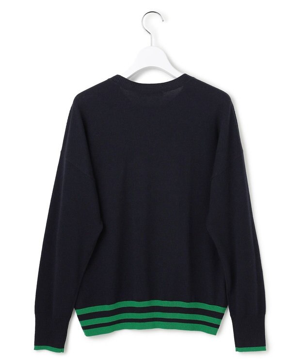 ICB ハイゲージソフトウール ニットプルオーバー ネイビー×グリーン系