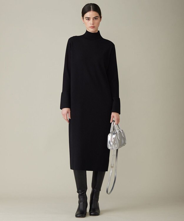 ICB 【洗える】 ヴィスコースリブハイゲージ ニットワンピース ブラック系