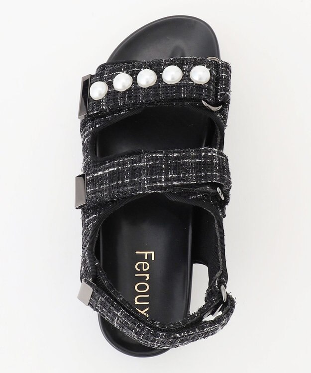 Feroux パールポイントツイード／キルティング サンダル ブラック系9