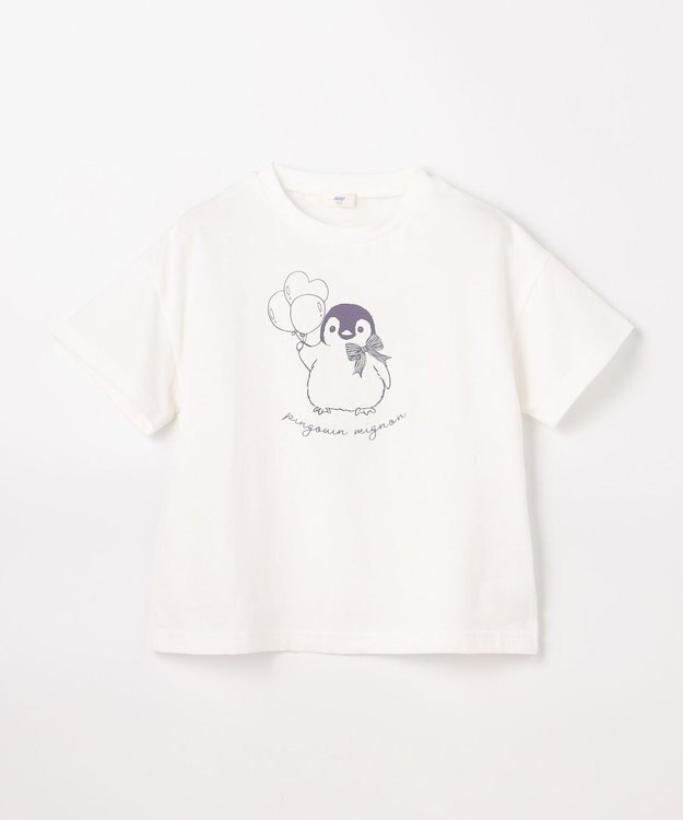 ANY KIDS 【綿100%/接触冷感】ひんやり オーバーサイズ アニマルTシャツ オフホワイト×ペンギン