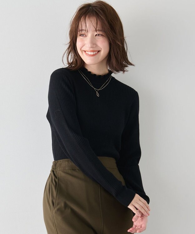 ANY 【洗濯機可】ウォームニットフリルプルオーバー ブラック