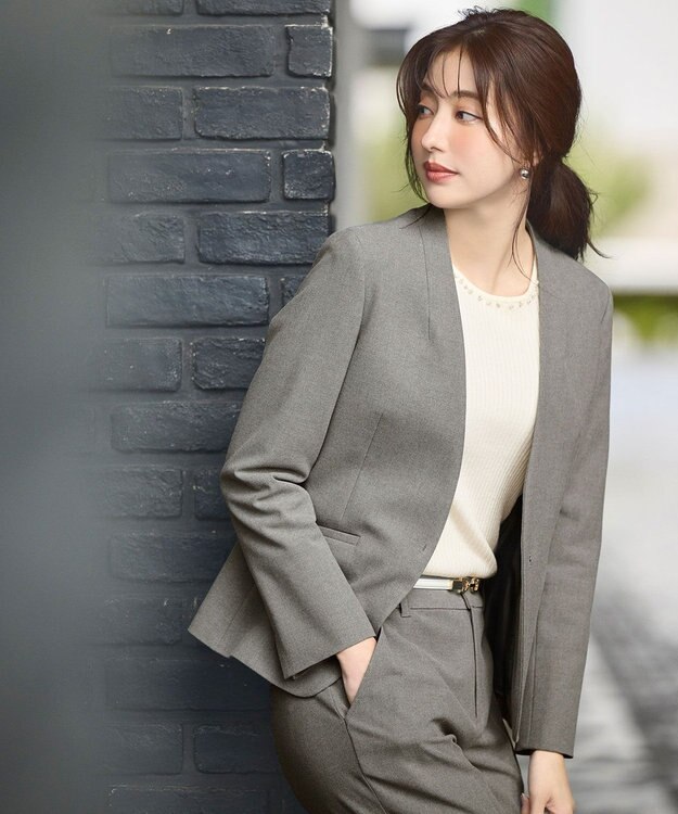 ANY SIS 【保温効果/ストレッチ】シリーズ累計13万枚突破！ビューティサーモ ノーカラージャケット ライトグレー