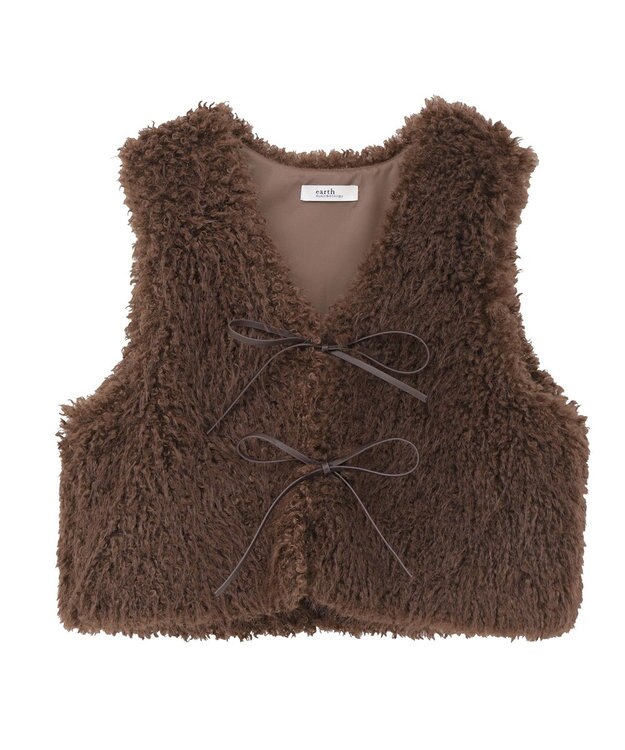 earth music&ecology フェイクファーショートジレ Brown
