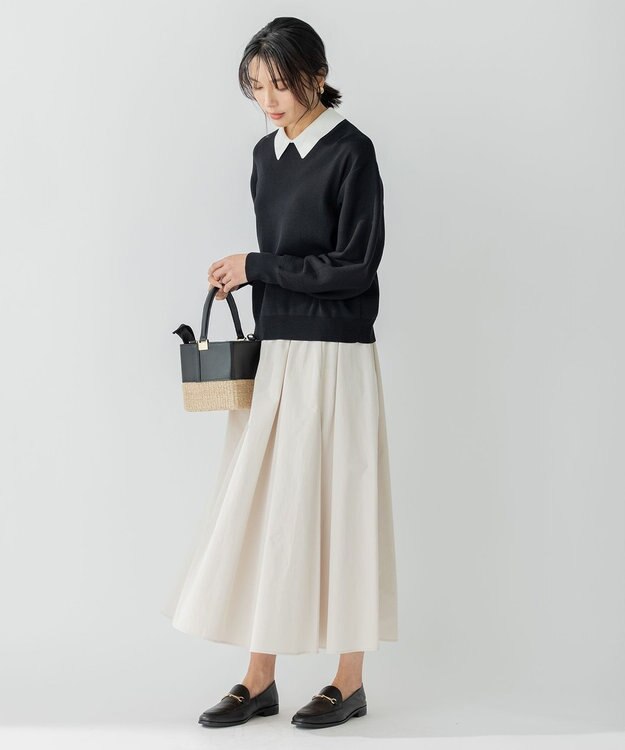 23区 L 【洗える】ハイカウントライトタフタ ギャザースカート ベージュ系