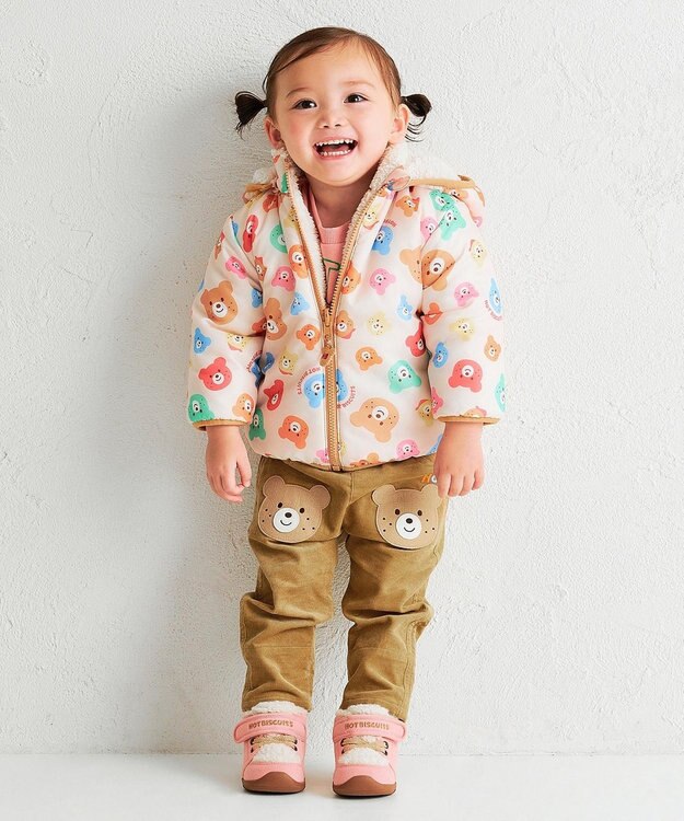 MIKI HOUSE HOT BISCUITS 【80-120cm】 カラフルビーンズ 裏ボアフリース リバーシブル総柄ジャンパー マルチカラー