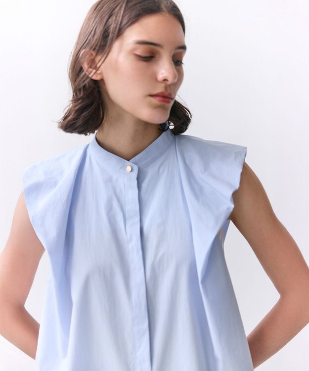 BEIGE， MALLOW / コットンタック バルーンスリーブブラウス Sax