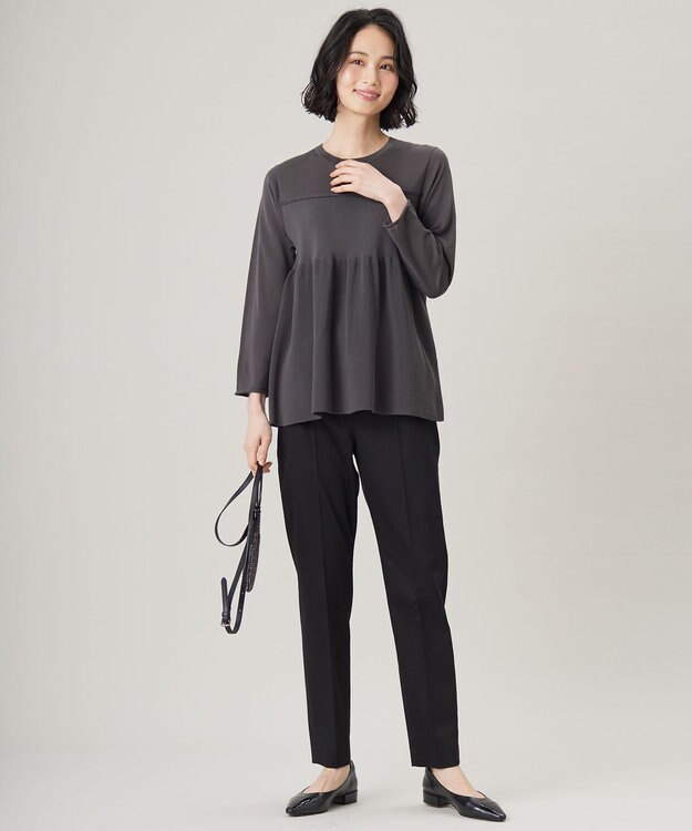 自由区 L 【洗える】ドライコットンハイゲージペプラム ニット スレート