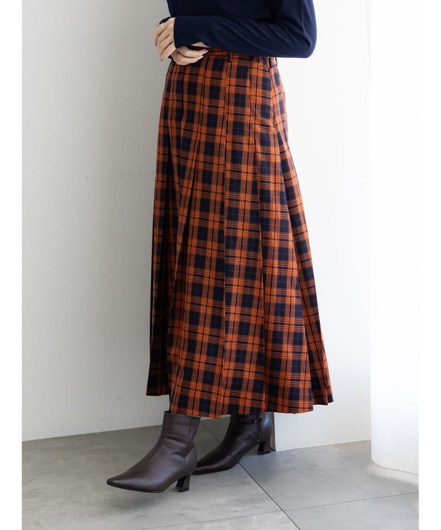 Te chichi チェックアソートロングプリーツスカート オレンジ