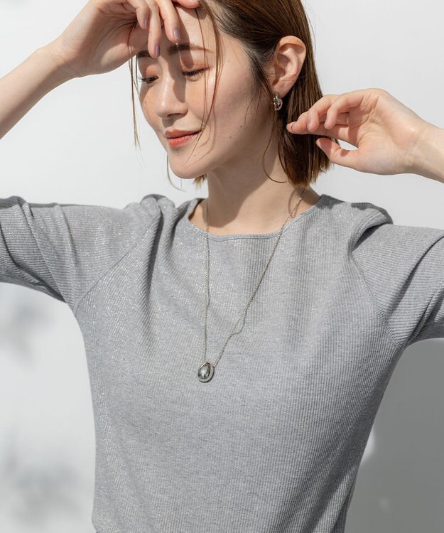 23区 【SLOW/一部店舗限定】ラメリブジャージー ロングTシャツ ライトグレー系