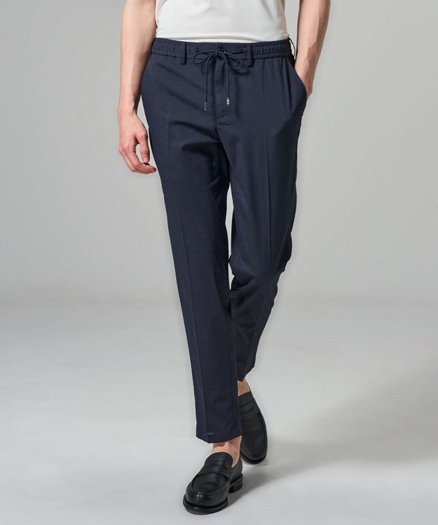 JOSEPH HOMME 【新素材 / セットアップ対応】ドットエアーサッカー ドロスト付テーパードパンツ / PEGG CONVERTIBLE ネイビー系