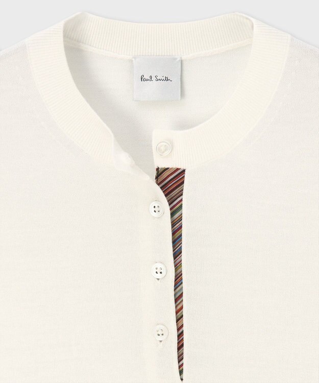 Paul Smith ドレープウール ストライプ ヘンリーネック ニット オフホワイト