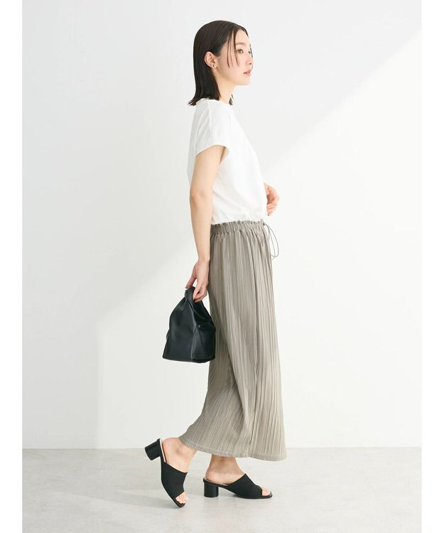 Green Parks プリーツドッキングフレンチワンピース Gray Beige