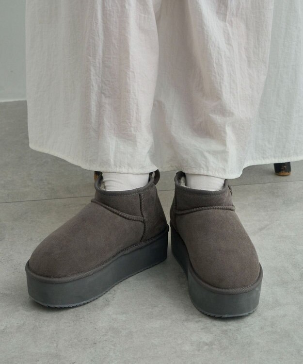 WEGO 【暖かい】厚底ショートFムートンブーツ グレー
