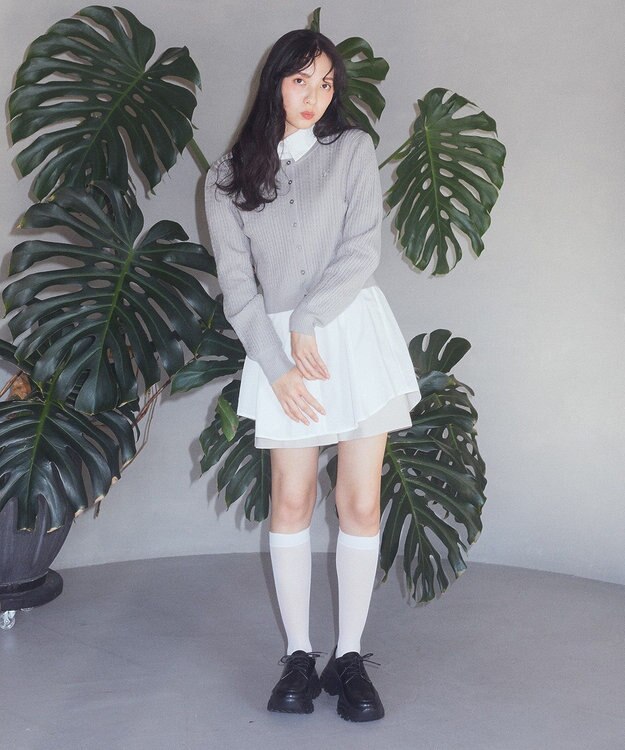 earth music&ecology ミニケーブルコンパクトカーディガン Light Gray