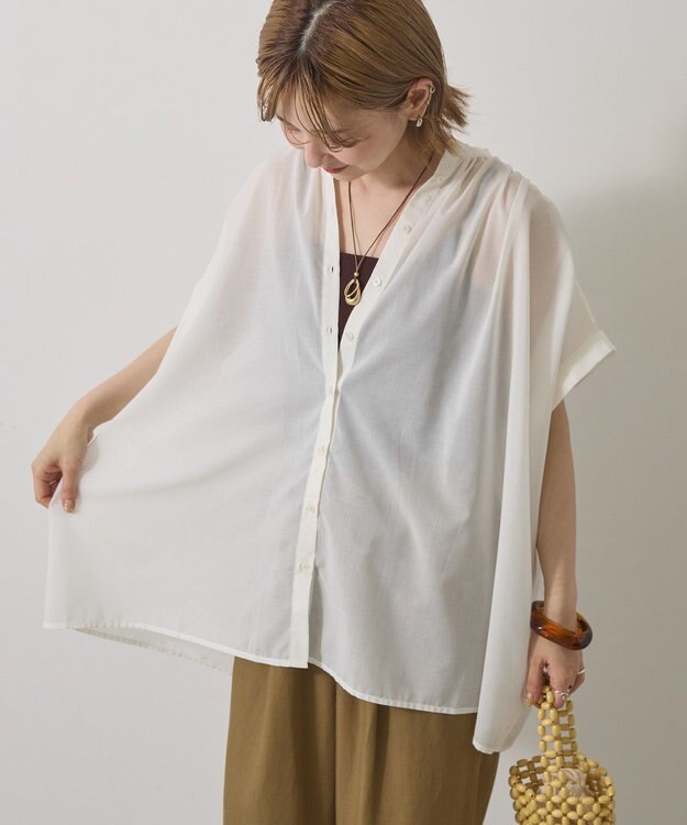 AMERICAN HOLIC イージーケア 接触冷感フレンチスリーブギャザーシャツ Ivory