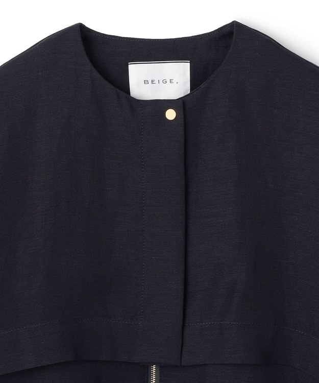 BEIGE， 【洗える】BERNARD / リネンノーカラーラップブルゾン Navy