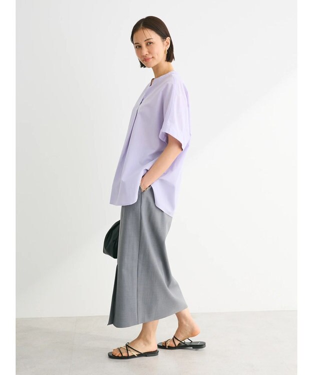 Green Parks 綿麻混フレンチスリーブスキッパーシャツ Lilac