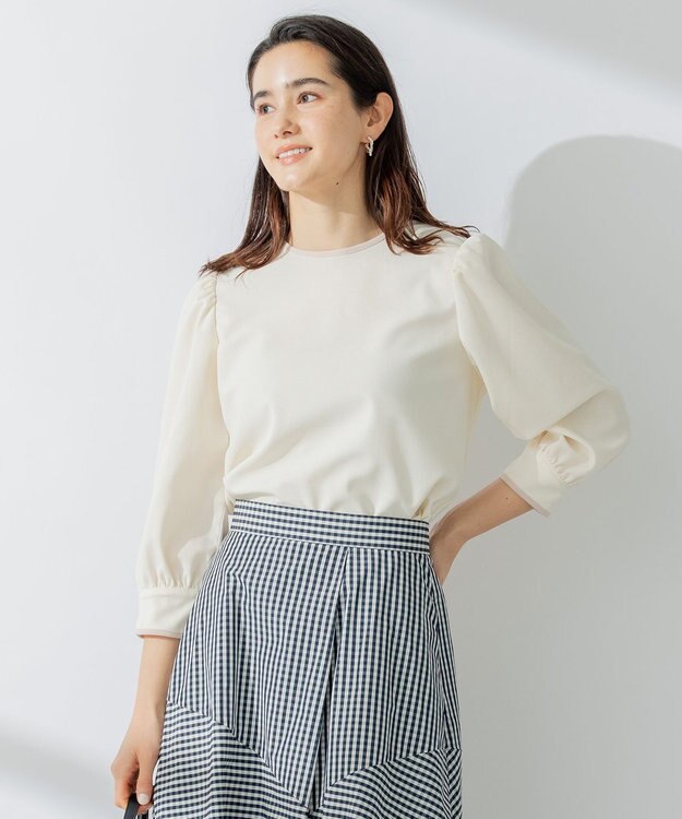 組曲 【洗える】バイカラージョーゼットバックリボン ブラウス アイボリー系