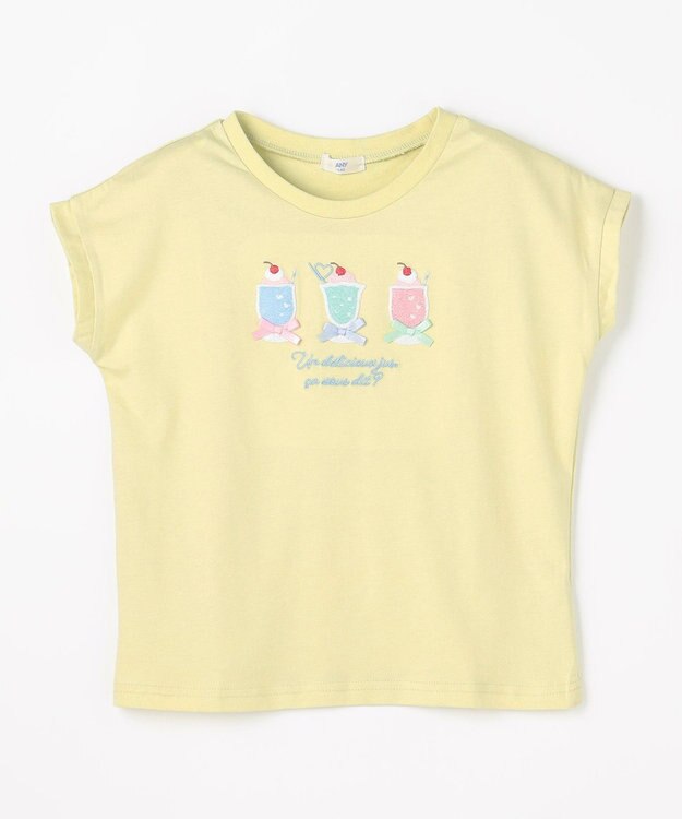 ANY KIDS 【綿100%】ひんやり フレンチスリーブ サガラ刺繡Tシャツ ライム×ジュース