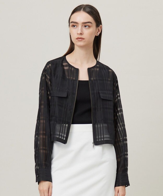 ICB 【洗える】シアードビーチェックブルゾン ブラック系チェック