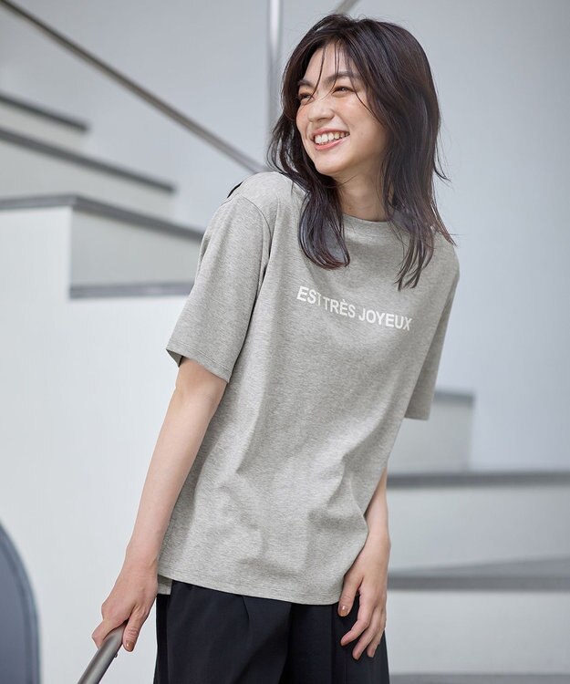 ANY 【汗ジミ防止加工】シルケットスムース半袖ロゴTシャツ トップグレー