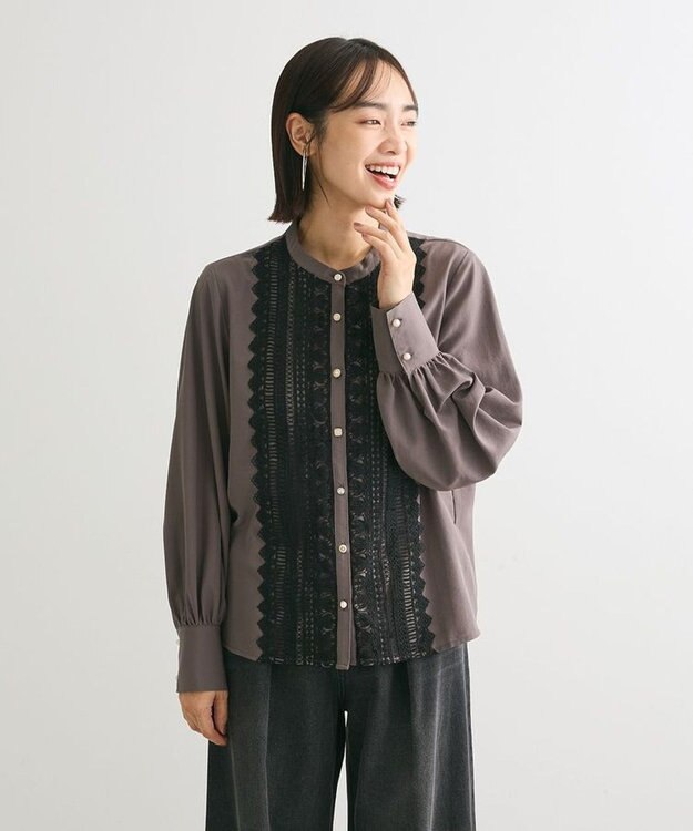 Green Parks ・ＥＬＥＮＣＡＲＥ　ＤＵＥ　フロントレースブラウス Charcoal Gray