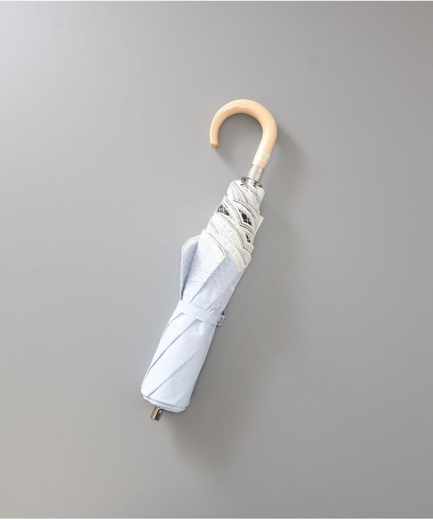 AURORA NINA RICCI （ニナリッチ） マーガレット刺繍晴雨兼用パラソル（折り畳み・トップフラット） サックス