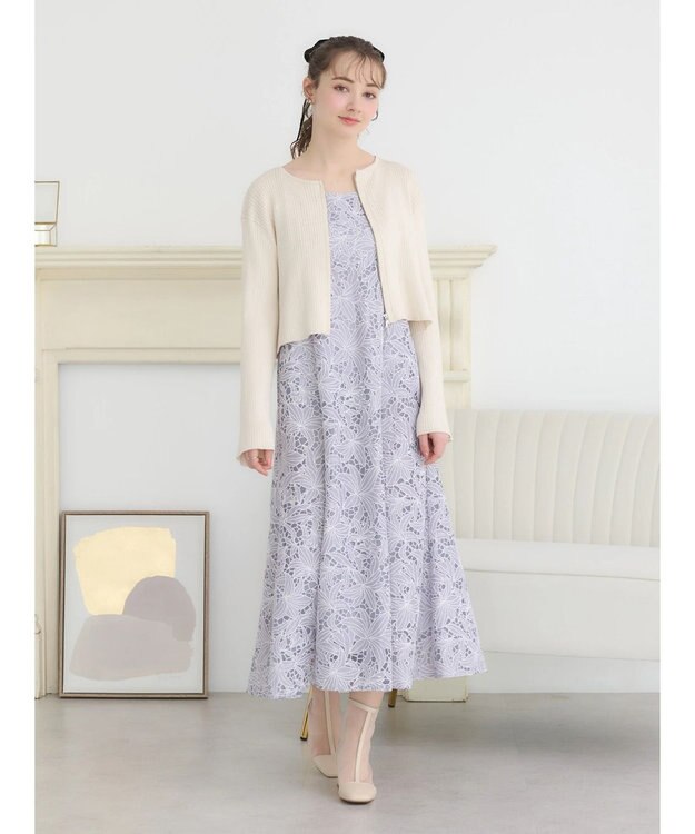 earth music&ecology ＳＥＴ２点　シアーブラウス＋レースキャミワンピース Lavender